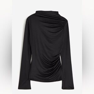 Black Fitted Stretch Jersey Top with Draped Details